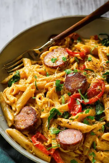 One Pot Creamy Cajun Sausage Pasta