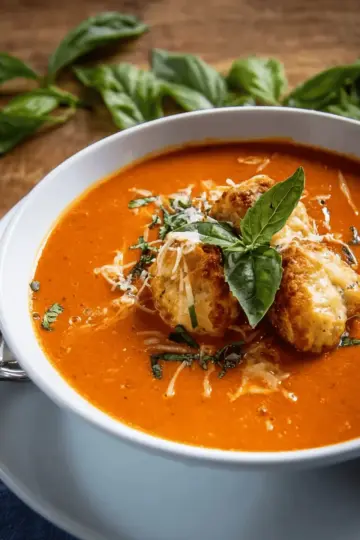 Roasted tomato soup with cheddar dumplings