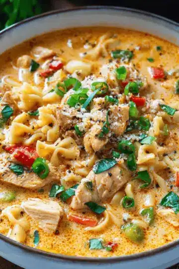 Creamy Parmesan Cajun Chicken Pasta Soup