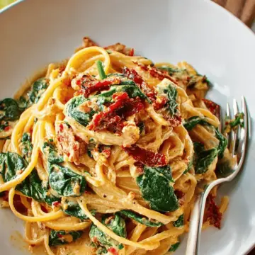 Spaghetti & Spinach with Sun-Dried Tomato Cream Sauce