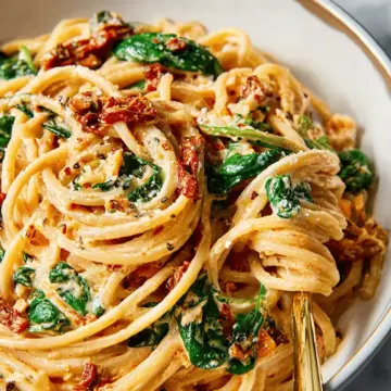 Spaghetti & Spinach with Sun-Dried Tomato Cream Sauce