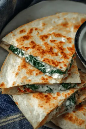 Spinach Quesadilla with Feta and Pepper Jack Cheese