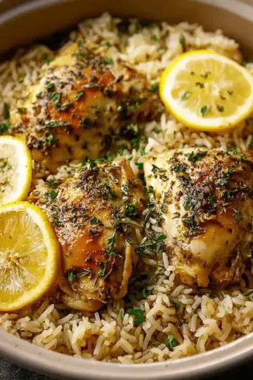Slow Cooker Lemon Herb Chicken and Rice