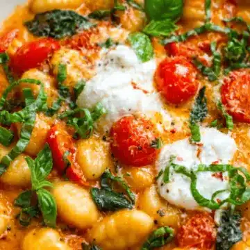 30 Minute Creamy Tomato Gnocchi with Burrata