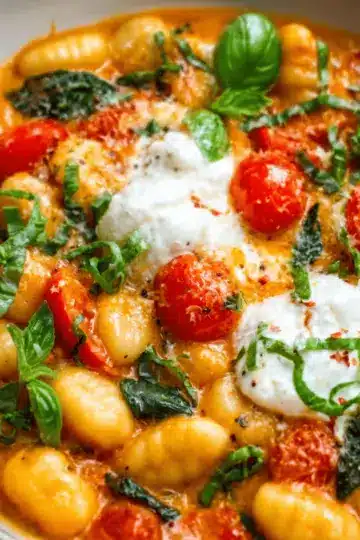 30 Minute Creamy Tomato Gnocchi with Burrata