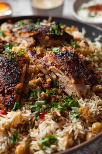 One Skillet Baked Chicken Shawarma and Rice (Pilaf)