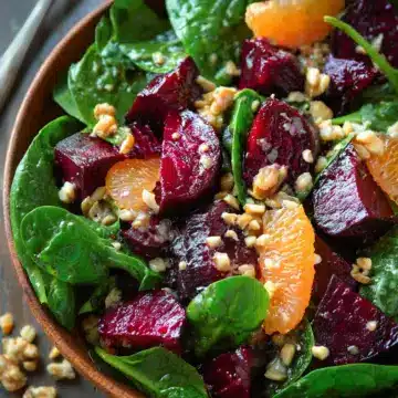 Beet Salad with Spinach and Honey-Mustard Lemon Dressing