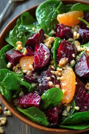 Beet Salad with Spinach and Honey-Mustard Lemon Dressing