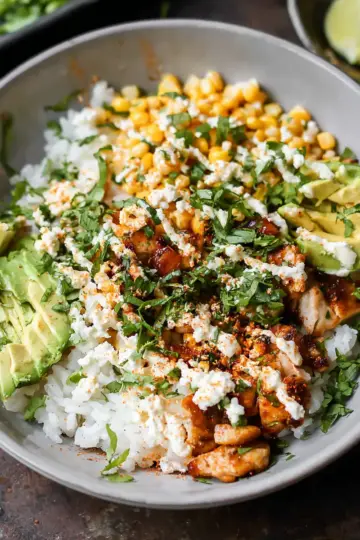 Street Corn Chicken Rice Bowls