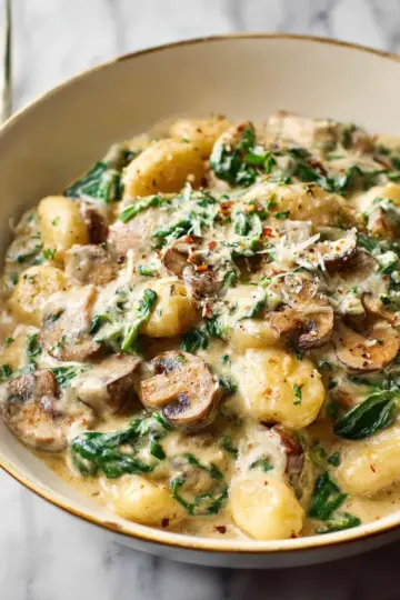 Creamy Mushroom and Spinach Gnocchi
