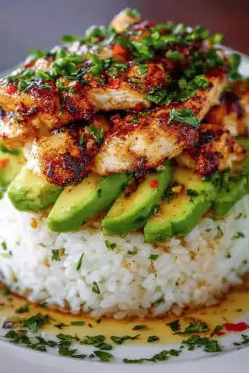 Honey Lime Chicken & Avocado Rice Stack