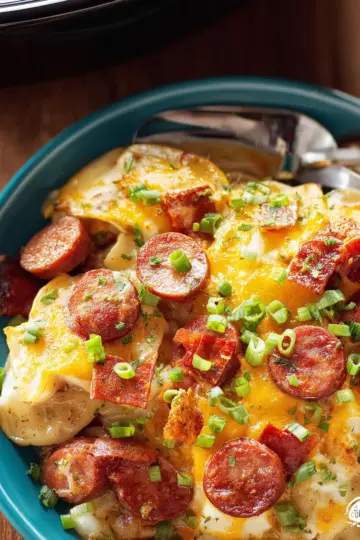 Crock Pot Pierogi and Kielbasa Casserole