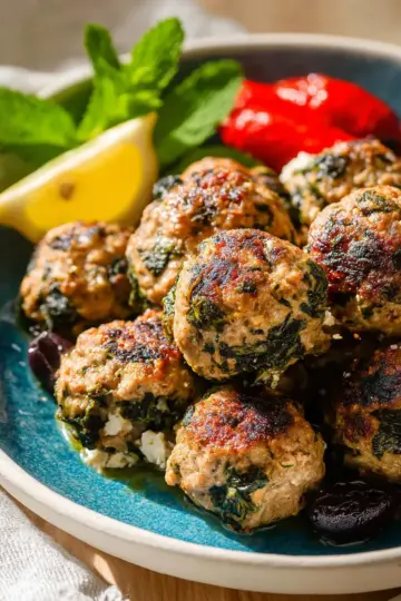 Turkey Meatballs with Spinach, Feta, and Mint
