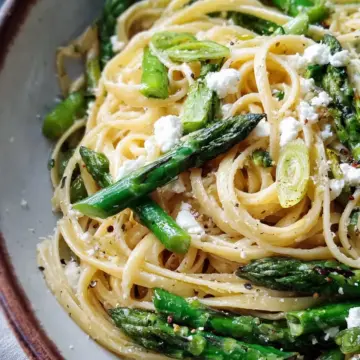 Lemon Feta Linguine with Garlic Asparagus