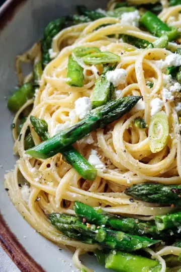 Lemon Feta Linguine with Garlic Asparagus