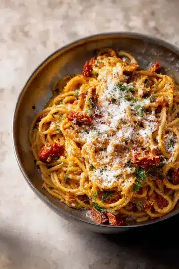 Creamy Sun-Dried Tomato Pasta with Capers and Dill