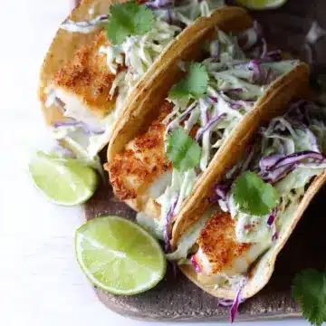 Crispy Cod Tacos with Honey-Lime Cilantro Slaw