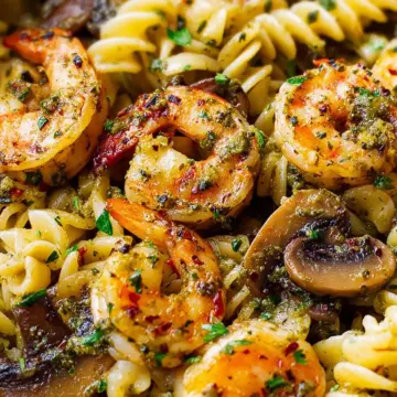 Pesto Shrimp Mushroom Pasta