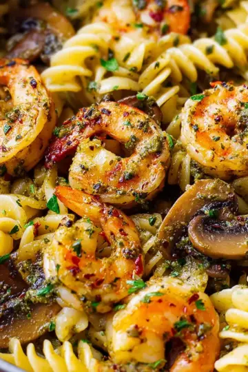 Pesto Shrimp Mushroom Pasta