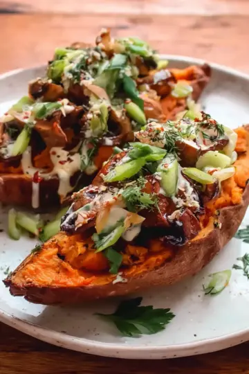 Mushroom Stuffed Sweet Potatoes