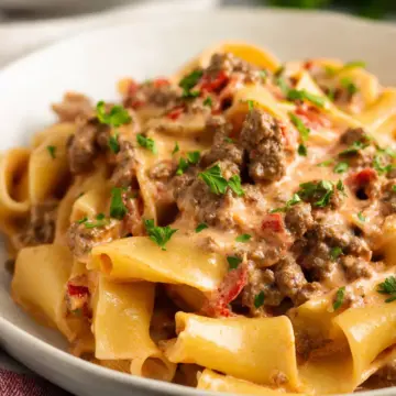 Creamy Rotel Pasta with Ground Beef