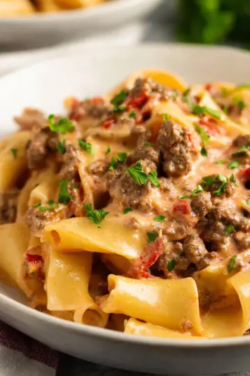 Creamy Rotel Pasta with Ground Beef