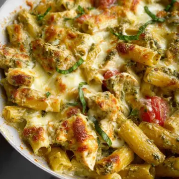 Creamy Pesto Chicken Pasta Bake
