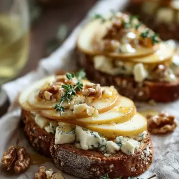 Pear and Gorgonzola Cheese on Toasted Walnut Bread