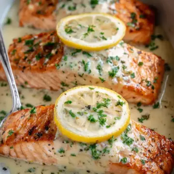 Easy Baked Salmon with Lemon Butter Cream Sauce