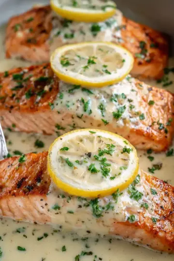 Easy Baked Salmon with Lemon Butter Cream Sauce