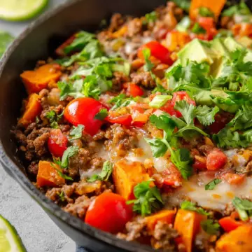 Southwest Ground Beef and Sweet Potato Skillet