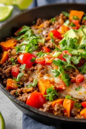 Southwest Ground Beef and Sweet Potato Skillet