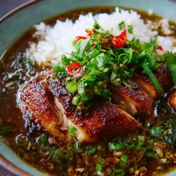 Caramelised Soy Chicken in Garlic Ginger Broth with Rice