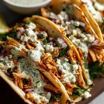 Shredded Chicken Tacos with Creamy Chimichurri Sauce