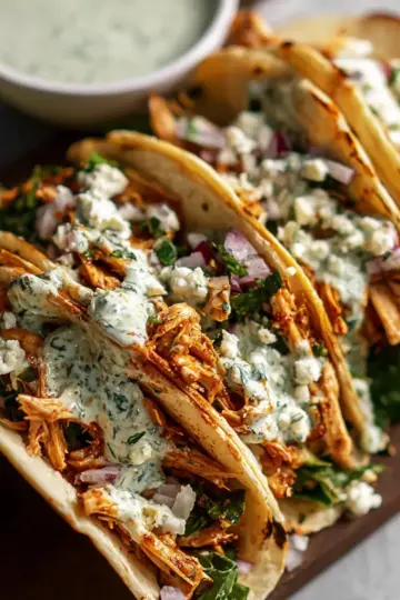 Shredded Chicken Tacos with Creamy Chimichurri Sauce