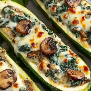 Spinach, Mushroom, and Ricotta Stuffed Zucchini Boats