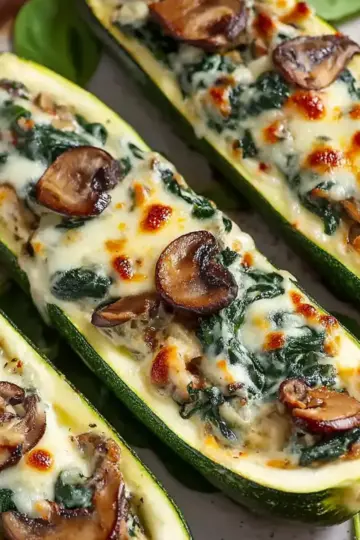 Spinach, Mushroom, and Ricotta Stuffed Zucchini Boats