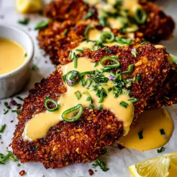 Pretzel Crusted Chicken with Cheddar-Mustard Sauce