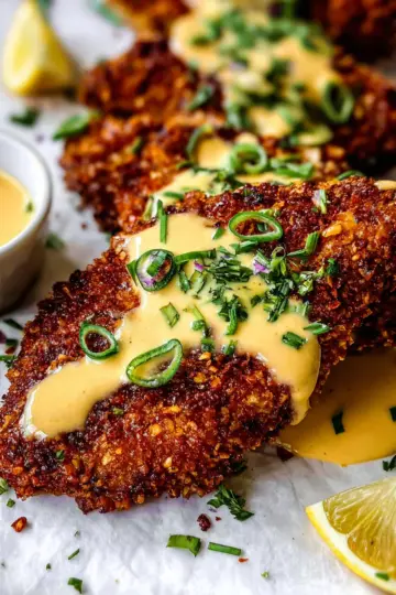 Pretzel Crusted Chicken with Cheddar-Mustard Sauce