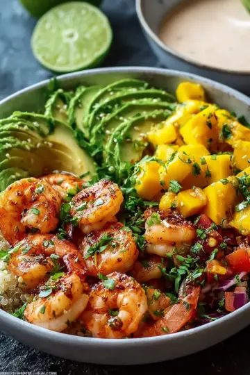 Shrimp Avocado Bowls with Mango Salsa & Lime Chili Sauce Recipe