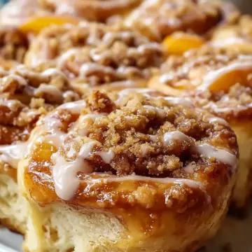Peach Cobbler Cinnamon Rolls With Crumb Topping for Blissful Mornings
