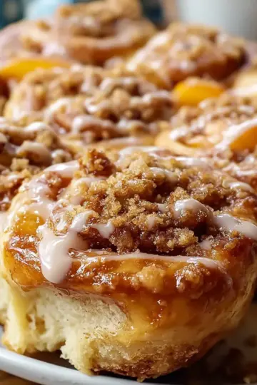 Peach Cobbler Cinnamon Rolls With Crumb Topping for Blissful Mornings