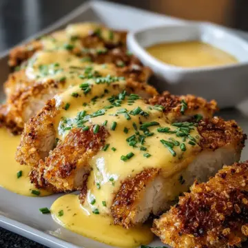 Pretzel-Crusted Chicken with Creamy Mustard Cheddar Sauce