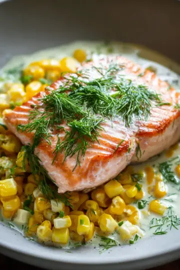 Coconut-Poached Salmon with Corn and Dill: A Quick Delight