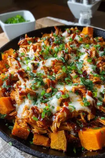 Sweet Potato Skillet with BBQ Chicken & Cheese