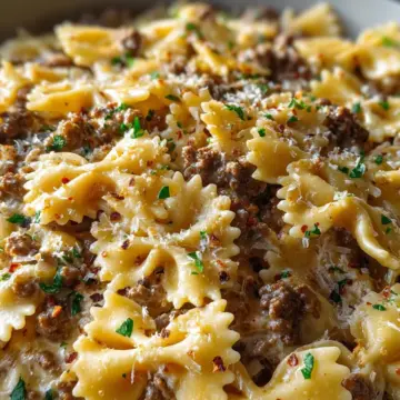 Cajun Cream Cheese Alfredo Bowties with Spiced Ground Beef Recipe